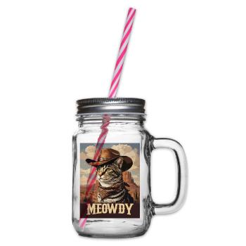 Western- und Wüsten-Meowdy Cowboy-Katze - Henkelglas mit Schraubdeckel - Klar - Rechts