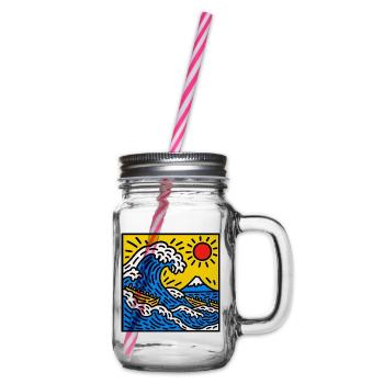 Bright Wave Sunrise mit Fuji Peak - Henkelglas mit Schraubdeckel - Klar - Rechts