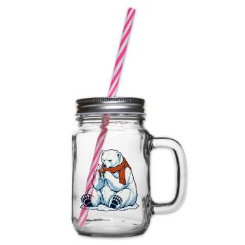 Eisbär mit Kaffeetassee - Teebecher - Henkelglas mit Schraubdeckel - Klar - Rechts