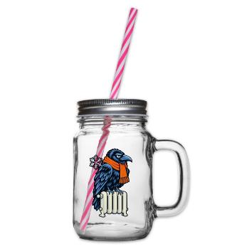 Winterkrähe mit Orangen Schal - Henkelglas mit Schraubdeckel - Klar - Rechts