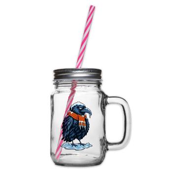 Eisrabe mit Orangen Schal - Henkelglas mit Schraubdeckel - Klar - Rechts