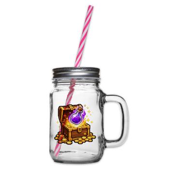 Schatztruhe Pixel Art Trank Zaubertrank T-Shirt - Henkelglas mit Schraubdeckel - Klar - Rechts