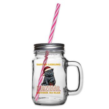 Santas Liebling: Britisch Kurzhaar mit Mütze - Henkelglas mit Schraubdeckel - Klar - Rechts