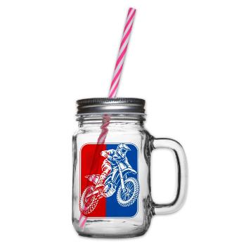 Motocross-Rider RotBlau Kontrast - Henkelglas mit Schraubdeckel - Klar - Rechts