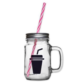 Kaffee-Becher Silhouette mit Stroh - Henkelglas mit Schraubdeckel - Klar - Rechts
