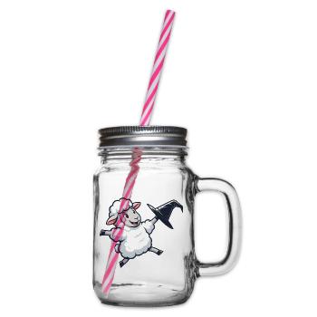 Fliegendes Schäfchen mit Hexenhut - Henkelglas mit Schraubdeckel - Klar - Rechts