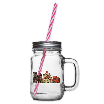 Trier Skyline im bunten Wachsmalstil - Henkelglas mit Schraubdeckel - Klar - Rechts