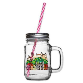 Salzburg Skyline im bunten Wachsmalstil - Henkelglas mit Schraubdeckel - Klar - Rechts