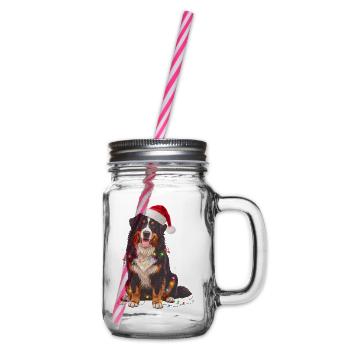 Berner Sennenhund Weihnachten Lichterkette - Henkelglas mit Schraubdeckel - Klar - Rechts