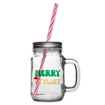 Frohe Stylistin Weihnachten Friseur Salon Geschenk - Henkelglas mit Schraubdeckel - Klar - Rechts