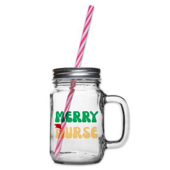 Frohe Nurse Weihnachtspullover Retro Nurse Geschenk - Henkelglas mit Schraubdeckel - Klar - Rechts