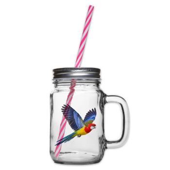 Prachtrosella im Flug – Sittich in bunten Farben - Henkelglas mit Schraubdeckel - Klar - Rechts