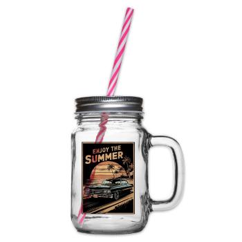 Sonnenuntergang mit dem Sommer-Oldtimer - Henkelglas mit Schraubdeckel - Klar - Rechts