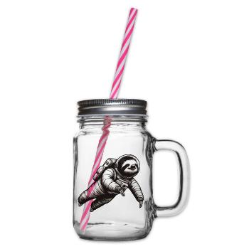 Faultier als Astronaut – Schwarz-Weiß - Henkelglas mit Schraubdeckel - Klar - Rechts