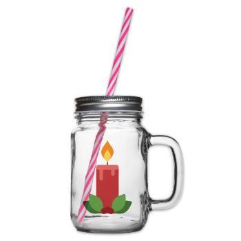 Kerze mit Stechpalme - Advent Weihnachten - Henkelglas mit Schraubdeckel - Klar - Rechts