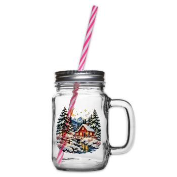 Gemütliche Weihnachtshütte verschneite Winterwelt - Henkelglas mit Schraubdeckel - Klar - Rechts