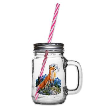 Wolf heult vor dem Mond Mondlicht Wolf wilde Tiere - Henkelglas mit Schraubdeckel - Klar - Rechts