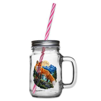 Fuchs Vollmond Wald Berge Tiermotiv für Füchse - Henkelglas mit Schraubdeckel - Klar - Rechts