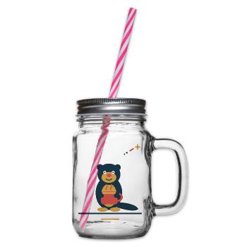 Otter mit Kaffeetasse – kleine Kaffeeauszeit - Henkelglas mit Schraubdeckel - Klar - Rechts
