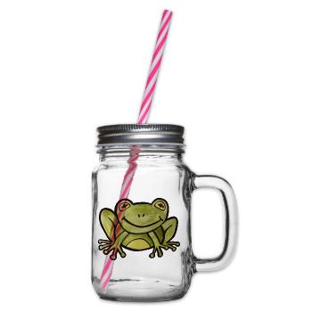Smaragdfrosch Pop-Art-T-Shirt - Henkelglas mit Schraubdeckel - Klar - Rechts