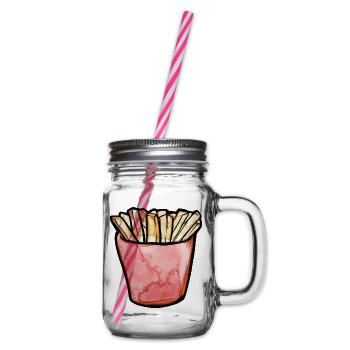 Aquarellpommes frites in Pink Cup - Henkelglas mit Schraubdeckel - Klar - Rechts