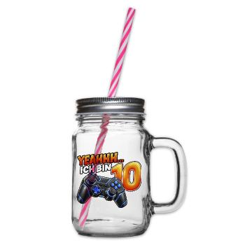 Gaming zum 10. Geburtstag – Yeahhh ich bin 10 - Henkelglas mit Schraubdeckel - Klar - Rechts