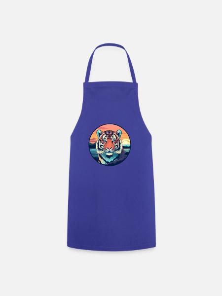 Tiger Buntes Aquarell Cartoon Kawaii Tier - Kochschürze - Royalblau