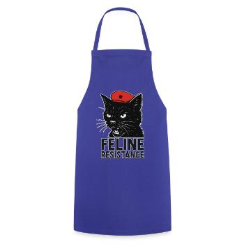 Feline Resistance – Black Cat mit Beret & Flagge - Kochschürze - Royalblau - Vorne - AI Model Male 185 dark (185cm)