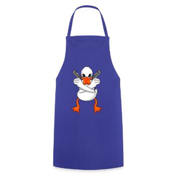 Ente mit Pistole - Kochschürze - Royalblau - Vorne - AI Model Male 185 dark (185cm)