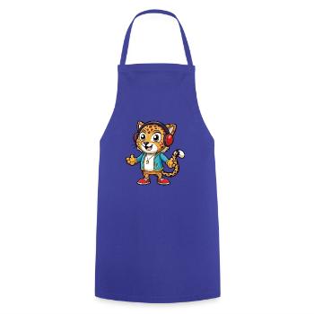 Leopard Funny Cartoon Character Headphone Music - Cooking Apron - royal blue - Front - AI Model Male 185 dark (185cm)