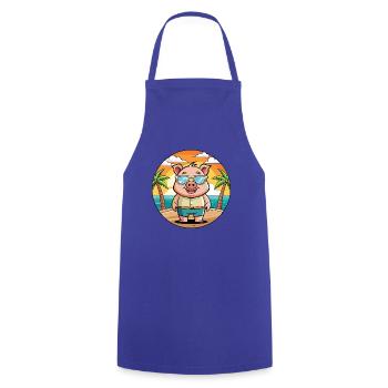 Cochon Drôle Dessin Animé Plage De Plage Lunettes - Tablier de cuisine - bleu royal - Devant - AI Model Male 185 dark (185cm)