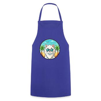 Weiße Langhaarkatze Persische Katze Rasse Cartoon Strand - Kochschürze - Royalblau - Vorne - AI Model Male 185 dark (185cm)