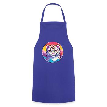 Schneeleopard Katze Bunte Karikatur Aquarell Illus - Kochschürze - Royalblau - Vorne - AI Model Male 185 dark (185cm)