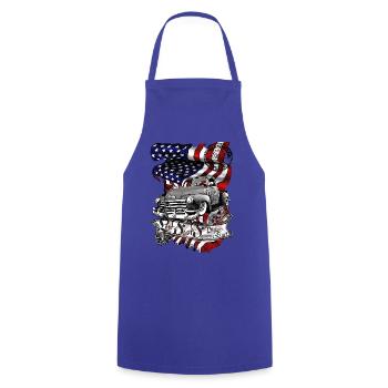 Oldtimer Truck Flagge Americana - Kochschürze - Royalblau - Vorne - AI Model Male 185 dark (185cm)