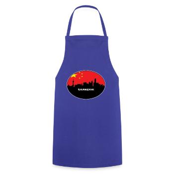 Shanghai-China-Flaggen-Skyline-Schattenbild-Reise - Kochschürze - Royalblau - Vorne - AI Model Male 185 dark (185cm)