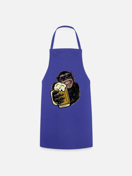 Affe mit Bier Biertrinkershirt Geschenk - Kochschürze - Royalblau