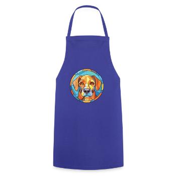Akbash Hunderasse bunte Aquarell-Illustration - Kochschürze - Royalblau - Vorne - AI Model Male 185 dark (185cm)