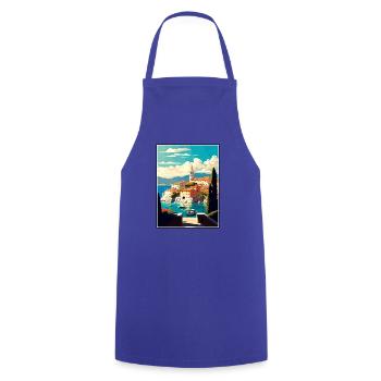 Brac Kroatien Vintage Reiseposter WPA Souvenir - Kochschürze - Royalblau - Vorne - AI Model Male 185 dark (185cm)