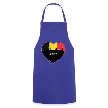 Flaggen-Skyline-Reise-Andenken Gents Belgien - Kochschürze - Royalblau - Vorne - AI Model Male 185 dark (185cm)
