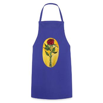 Rosenblüte auf gelber Leinwand - Kochschürze - Royalblau - Vorne - AI Model Male 185 dark (185cm)