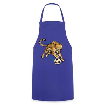 Gepard mit Fußball – Dynamisches Sportmotiv - Kochschürze - Royalblau - Vorne - AI Model Male 185 dark (185cm)
