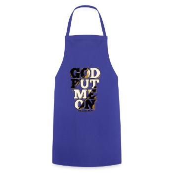 God Put Me On – Christliches Faith Statement - Kochschürze - Royalblau - Vorne - AI Model Male 185 dark (185cm)