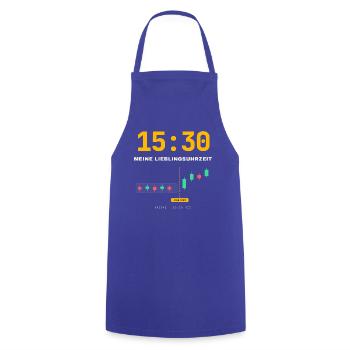 15:30 Meine Lieblingsuhrzeit – Trader Shirt - Kochschürze - Royalblau - Vorne - AI Model Male 185 dark (185cm)