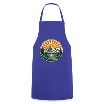 Bergsee Sonnenaufgang Retro Sticker - Kochschürze - Royalblau - Vorne - AI Model Male 185 dark (185cm)