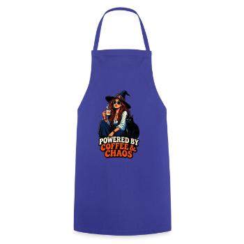 Kaffee Chaos Boho-Girl & Katze - Kochschürze - Royalblau - Vorne - AI Model Male 185 dark (185cm)