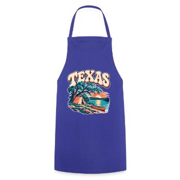 Texas Sunset Camping am See - Kochschürze - Royalblau - Vorne - AI Model Male 185 dark (185cm)