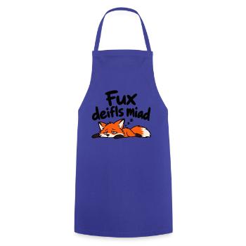 Fux deifls miad – Lustiger müder Fuchs - Kochschürze - Royalblau - Vorne - AI Model Male 185 dark (185cm)