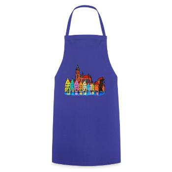 Danzig Skyline – Bunte Hafenstadt im Wachsmalstil - Kochschürze - Royalblau - Vorne - AI Model Male 185 dark (185cm)