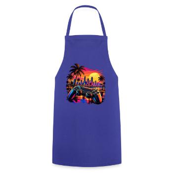 Sonnenuntergang mit Gamecontroller - Gamer Motiv - Kochschürze - Royalblau - Vorne - AI Model Male 185 dark (185cm)