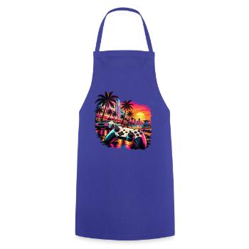 Miami Skyline Gamer Motiv - Geschenk für Gamer - Kochschürze - Royalblau - Vorne - AI Model Male 185 dark (185cm)